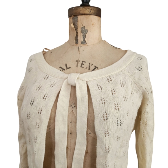 The Limited Angora Wool Tie Front Sequin Ivory Cardigan Sweater Shrug M - Picture 2 of 5